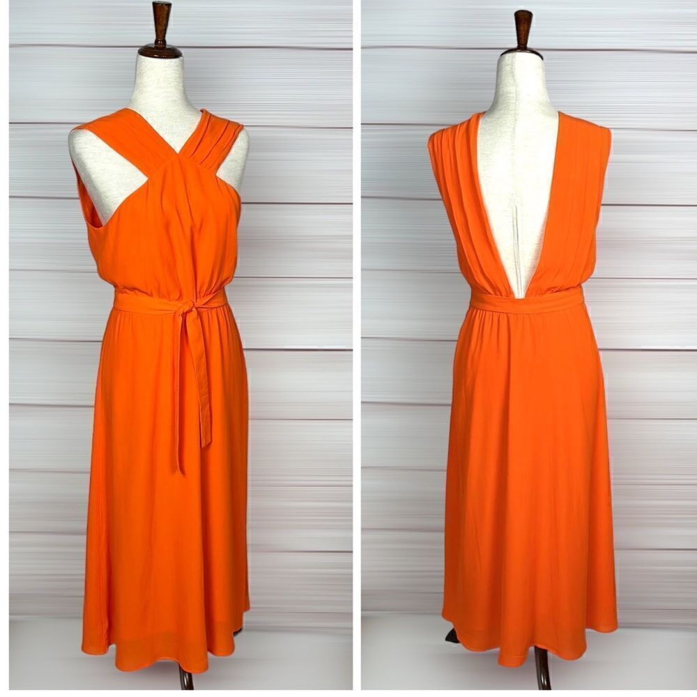 NWT New & OTHER STORIES Orange Sleeveless Cross Front Halter Tie Midi Dress US 6